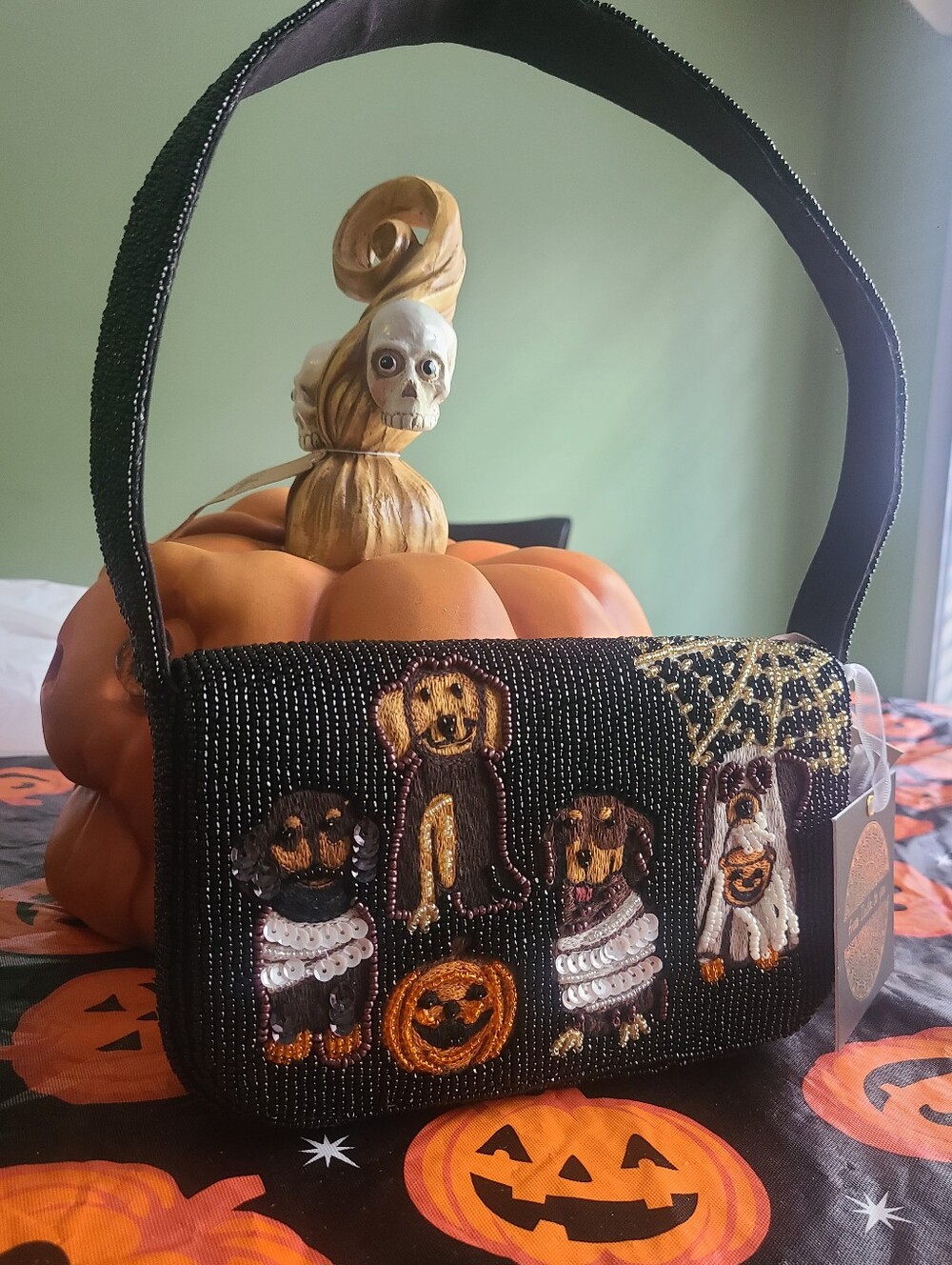 Halloween Beaded Dog Ghost Bag 🎃